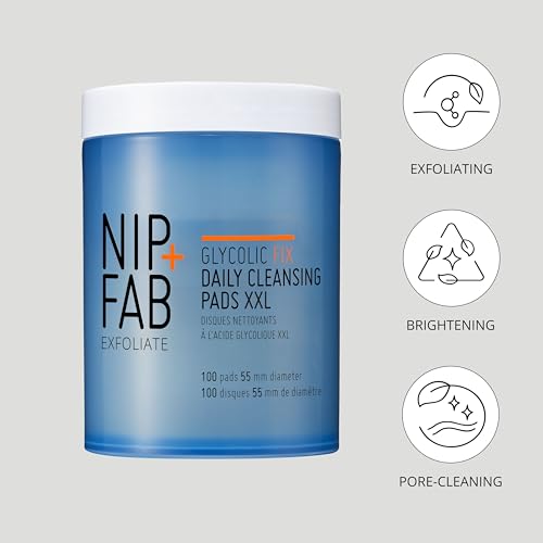 Nip+Fab Glycolic Acid Fix Daily Cleansing Pads for Face with Hyaluronic Acid | Witch Hazel | Exfoliating Resurfacing AHA Facial Cleanser Pad | 100 Pads XXL | Vegan & Cruelty-Free - 4