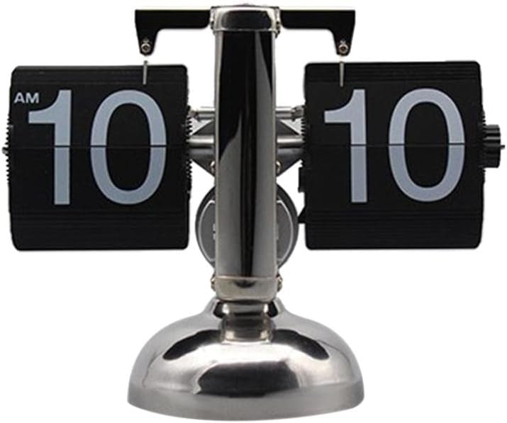 Vintage Modern Flip Down Clock Single/Dual Stand Stainless Steel Desk Table Internal Gear Operated Clock Housewarming Gifts, Single Stand Black, 8x21x16cm