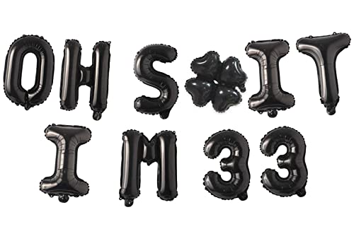 Image of Happy Birthday Balloon Oh I'm 33! Latex Balloons 16 Inch Black Hallo Twenty Five Cheers to 33 Years Old Theme Decor for Man Woman Happy 33rd Party Photo Studio Prop Flag Decorations Favors Supplies