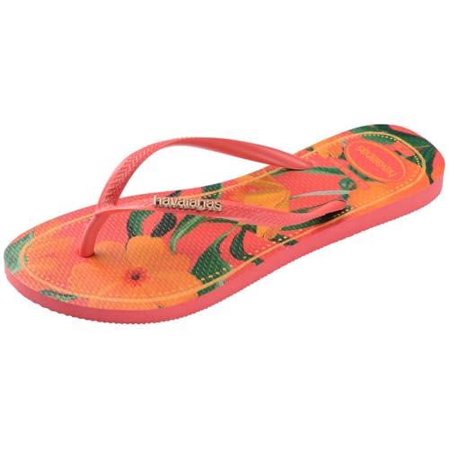 Havaianas Kids Slim Tropical Flip Flops - Kids' Summer Sandals for Girls - Tropical Coral, 9C toddler
