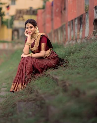 Image of SIRIL Women's Banarasi Kanjivaram Soft Silk Jacquard Saree with Unstitched Blouse Piece