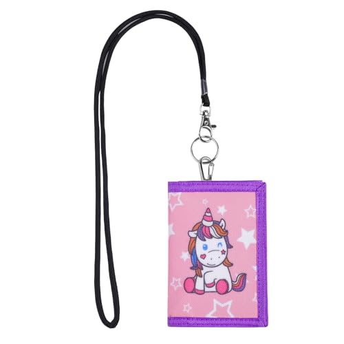 Aucuu Motiv Brustbeutel - Kinder Geldbörse mit Sichtfenster zum Umhängen, Trifold Einhorn Brieftasche für Jungen und Mädchen Portmonee