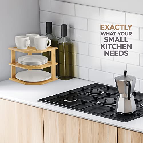 Bamboo Corner Kitchen Shelf - Countertop Organizer - Cabinet Corner Plate Rack, 3-Tier Kitchen Shelf Storage Organizer, Kitchen Countertop Organizer - Cabinet & Pantry Kitchen Organization #TOP7