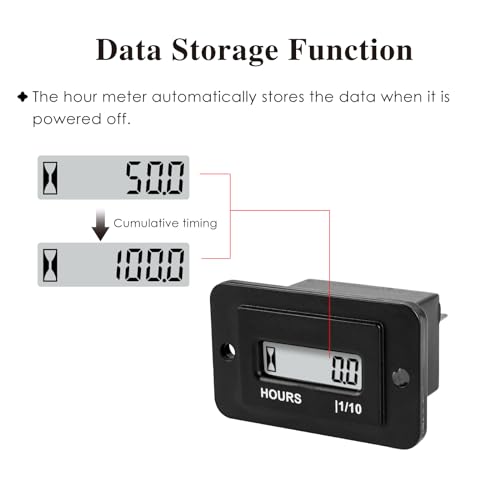 Jayron Rectangular LCD Digital Hour Meter DC 4.5-90V Resettable No Battery Required,for Small Engine Quad Bike Motorcycle Lawn Mower Snowmobile Motocross Chainsaw