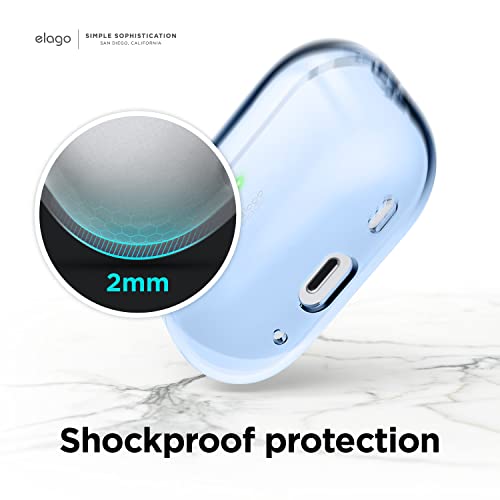 Elago Compatible With Airpods Pro 2Nd Generation Case Clear - Compatible With Airpods Pro 2 Case, Protective Case With Keychain, Transparent, Wireless Charging, Reduced Yellowing [Aqua Blue] #TOP4