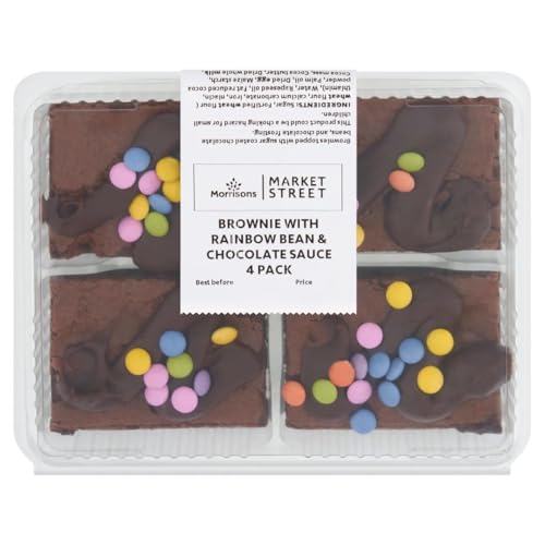 Morrisons Cake Shop Brownie with Rainbow Bean & Chocolate Sauce 4 Pack