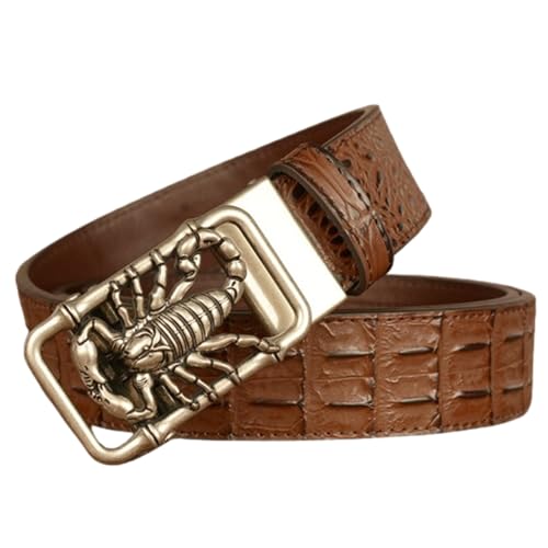 Men's Crocodile Pattern Leather Ratchet Belt With Silver Hollow Scorpion Automatic Buckle, Dress & Casual3