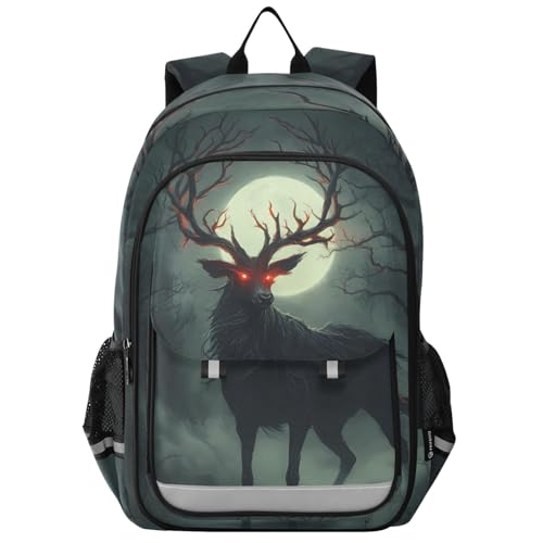 senya Elk with Red Eyes Backpack Water-Resistant Bag Lightweight Bookbags with Reflective Strip