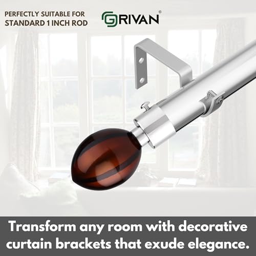 Image of Stainless Steel Curtain Bracket Parda Holder with Support 1-Inch Rod Pocket Finials Designer Door and Window Rod Support Fittings, Curtain Rod Holder (Brown Glossy, Pair of 6)