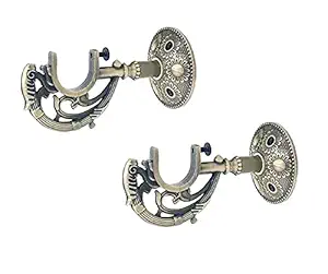 Arena Zinc Antique Brass Rajawadi Designer Heavy Supports for Single Rod 1 Inch - 1 Pairs (2 Pcs) Curtain Brackets/Holders Set for Door and Window 2, Brass Antique