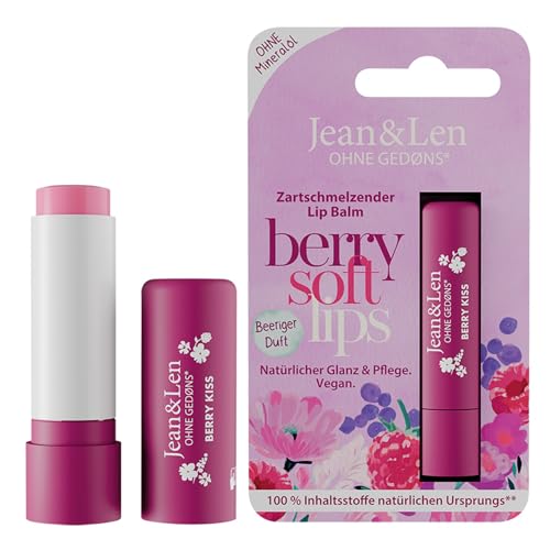 Jean & Len Lip Balm Berry, protegge la pelle delle labbra dalla secchezza, con cere naturali, al profumo di frutti di bosco, trattamento labbra delicatamente fondente, 4,7 g