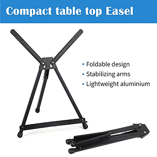 Falling In Art Aluminum 15" To 21" Tabletop Easel Display, Black Tripod With Rubber Feet, Holds Canvas, Paintings, Books, Photos, Signs #TOP4