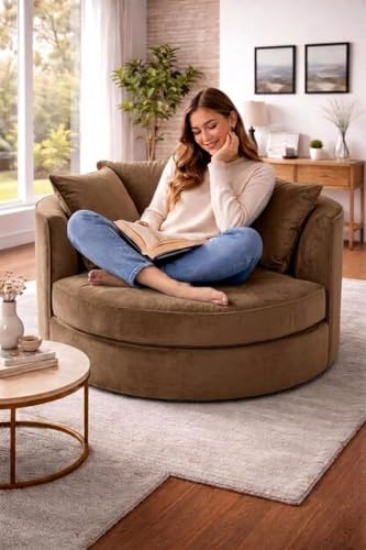 Image of SOFALIZE - Modern Barrel Accent with Pillows Round Sofa Modern Combines Contemporary Design Oversize Arm Chair Cozy Club Chair for Bedroom, Living Room, Lounge, Hotel & Office Hallways Sofa (Ten)