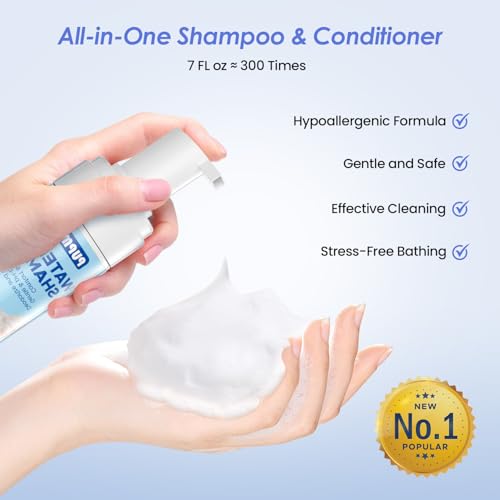 Image of Waterless Cat Shampoo with Cat Brush - No Rinse Foam Dry Shampoo | Deep Cleansing Relieves Itchy Skin & Shedding | Gentle, pH-Balanced for Kittens Sensitive Skin | 2 Shampoo*1 Brush