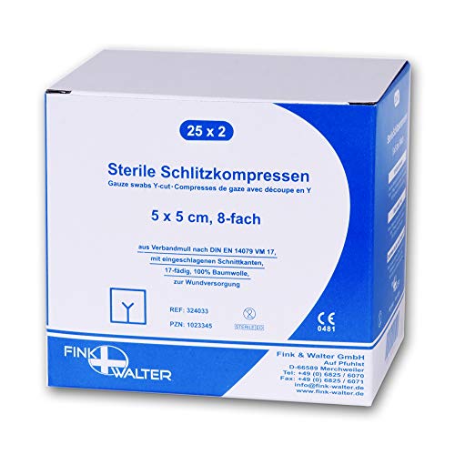 Fink & Walter Mull steril 5x5cm, 8-fach, VM 17 DIN 14079 BW, 50 Stück Cover