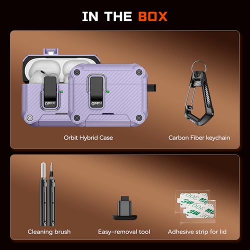 Image of Inesore for AirPods Pro 3 Case with Secure Lock (Purple) | Phone Stand Design,Compatible with MagSafe,Automatic Snap Switch Secure Cover Carbon Fiber Texture with Cleaner Kit
