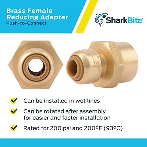 Sharkbite U066LFA 1/4 (3/8 Inch Od) X 1/2 Inch Fnpt Reducing Adapter, Push To Connect Brass Plumbing Fitting, Pex Pipe, Copper thumb #3