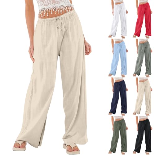 Wide Leg Linen Pants for Women High Waisted Palazzo Pants Casual Summer Trousers Pants Loose Lounge Pants with Pockets