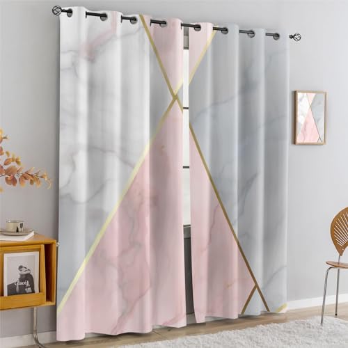 Blackout Curtains For Bedroom For Living Room Eyelet Window Treatments Grey Pink Geometric Art 3D Printing Pattern, Super Soft Thermal Insulated Kids Nursery Ring Top Curtains 264X214Cm 2 Panels - Image 6
