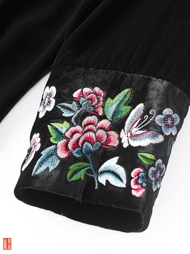 Col mandarin brodé floral velours de soie : le confort chic sans compromis