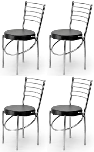 Image of GOYALSON Dining Ergonomic Dining Home Chair Hotel Restaurant Chair with Steel Chrome Polish and leatherite seat (4, Black, Standard)