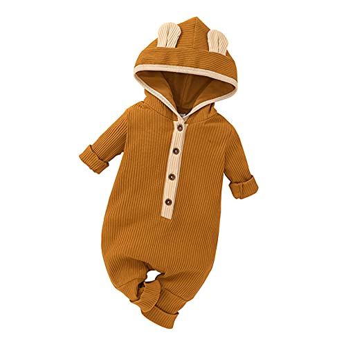 Image of Thorn Tree Newborn Baby Girl Boy Hooded Romper Unisex Baby Knitted Jumpsuit Infant Kids Solid Outfits Baby Girl Boy Jumpsuit
