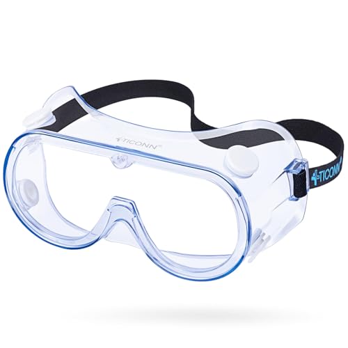 TICONN Anti-Fog Safety Goggles, HD Clear Eye Protection, ANSI Z87.1 Lab Goggles for Chemistry, Industrial (1PK)