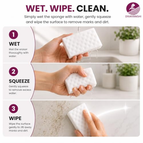 Image of Divayanshi Magic Eraser Sponge Pack of 4 | Powerful Stain Remover with Just Water | No Scratch Multi-Surface Cleaning Sponge for Kitchen, Bathroom, Walls, Shoes & Switchboards