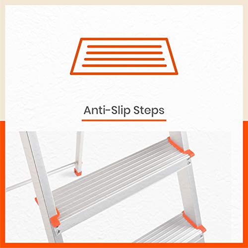 Image of Bathla Elevate 7-Step Foldable Aluminium Ladder for Home with Tool Tray | Anti-Skid | Durable, Heavy Duty, Safe & Stylish | 5-Year Warranty | Orange