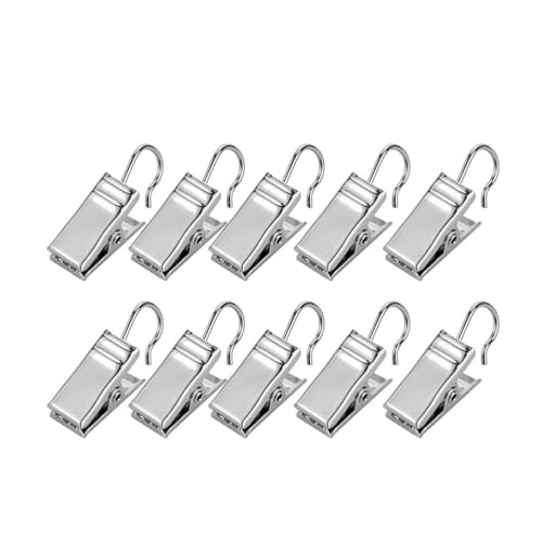 50Pcs Small Curtain Clips Hooks, Wide Flat String Party Lights Hanger, Silver Iron Clip Holder for Shower, Photos, Art Craft Display, Outdoor Activities