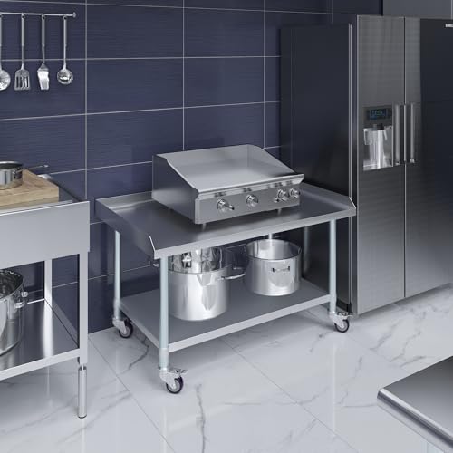 Image of AmGood Stainless Steel Equipment Stand with Undershelf + Casters, Heavy Duty, Commercial Grade, NSF Certified (30 inch Width x 48 inch Length + Casters)