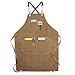 Delantal de Trabajo de Lona, Duradero Delantal para Herramientas Organizadas Hombre y Mujer con 3 Bolsillos para Carpintero Jardín/Pintor/Barrista/Apto para Casa/Camping al Aire libre - Caqui
