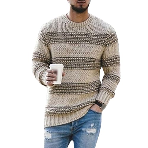 Men's Striped Sweater Striped Long Sleeve Crewneck Knitted Pullover Male Patchwork Casual Color Sweaters