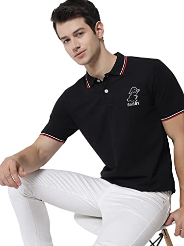 Image of RABBY Men's Cotton Regular Fit Polo T-Shirt with Contrast Rib