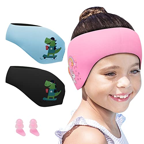 Schwimmen Stirnband Kinder, Neopren Schwimmband, Schwimm Stirnbänder mit Klettverschluss, Ohren Schutz Wasserdichtes Kopfband für Kinder, Erwachsene (Rosa sizeM)