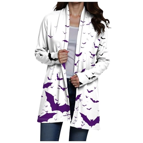 2025 Women's Fall Fashion Bat Print Open Front Long Cardigan Casual Furry Knit Long Sleeve Sweaters 2025 Winter Coats2