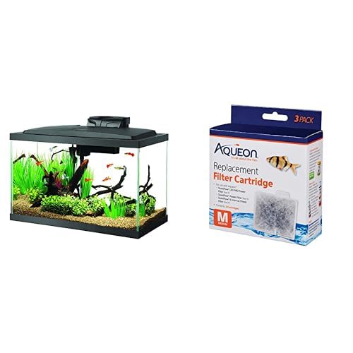 Aqueon Aquarium Fish Tank Starter Kit with LED Lighting 10 Gallon Fish Tank with Aqueon Replacement Filter Cartridges Medium - 3 Count Bundle
