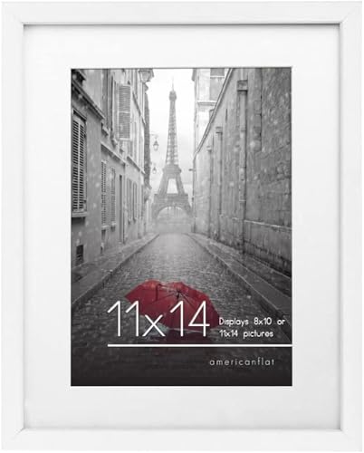 Americanflat 11x14 Picture Frame with Shatter-Resistant Glass - Use as 8x10 Frame with Mat or Display 11x14 Photo Without Mat - Signature Collection - Picture Frames for Wall Display - White