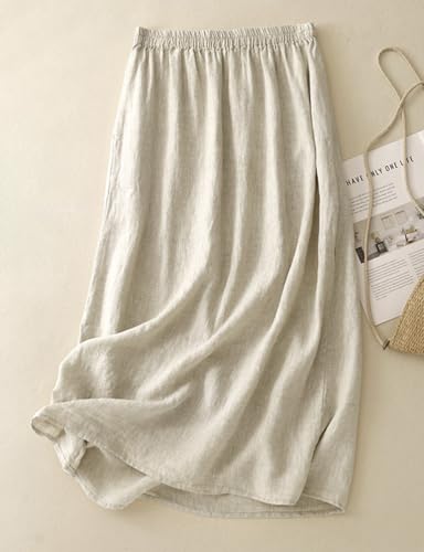 Kinghua Linen Skirts for Women Spring Summer A Line Elastic High Waisted Casual Trendy Midi Long Skirt with Pockets2