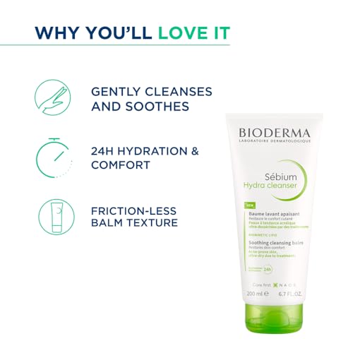 Image of Bioderma Sebium Hydra Cleanser with Glycerin | Friction-Less Cleansing | 24H Comfort and Hydration | Acne Prone Sensitive Skin, 200 ml