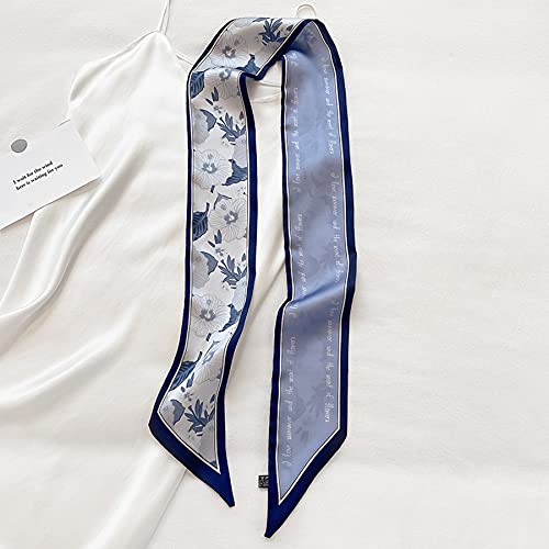 Long Floral Skinny Scarf For Women Silk Like Neckerchief Hangbag Handle Hair Head Wraps Belt (MQTA01-21 D)2