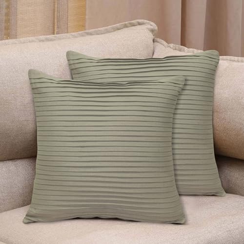 Image of HOME COLORS.IN Cotton Plain Double Side Pleated Cushion Cover - Set of 2-18 x 18 Inch - Napa Grey