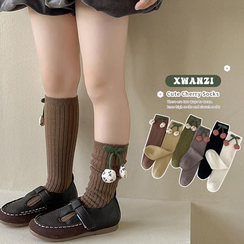 Girls Socks Knee High Cable Knit Cherry Slouch Sock 3-8 Years3