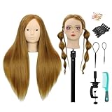 Mannequin Head Human Hair With 70% Real Human Hair Mannequin Head Human Hair 22inch Hairdresser Practice Training Head Cosmetology Manikin Doll Head (no makeup#27 Blond)