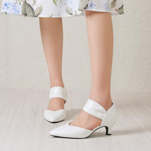 Image of RIBONGZ Kitten Heels for Women Closed Toe Comfortable Low Heels Pointed Toe Sexy Slip on Pumps Bridal Party Dressy Shoes