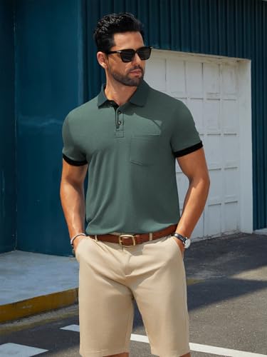 Hardaddy Men's Casual Polo Shirt with Pocket Contrast Color Short Sleeve Business Work Shirts Summer Tees Top Shirt3