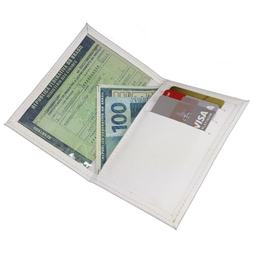 Carteira Couro Legítimo Porta Documentos Veículos Cnh Rg Cpf Branco