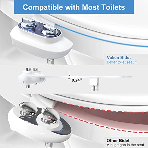 Veken Bidet Attachment For Toilet, Non-Electric Self-Cleaning Dual Nozzle (Feminine/Bidet Wash) Toilet Bidet, Fresh Cold Water Sprayer Bidets For Existing Toilets With Adjustable Pressure Control #TOP4