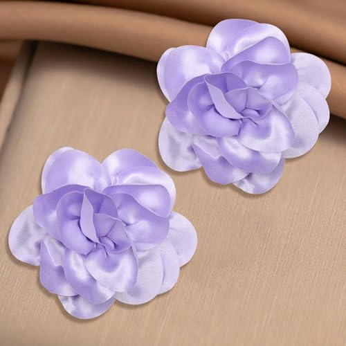 Image of 2Pack 6inch Extra Large Satin Brooches Lapel Pins Dainty Elegant Fabric Camellia Rose Flower Brooch Pin for Women Wedding Part Dance Clothes Accessories Jewelry
