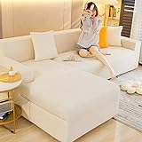 Fundas de sofá en forma de L con 2 fundas de almohada, fundas de sofá gruesas de felpa para juego de sofá seccional, funda protectora de sofá para animales domésticos, chie